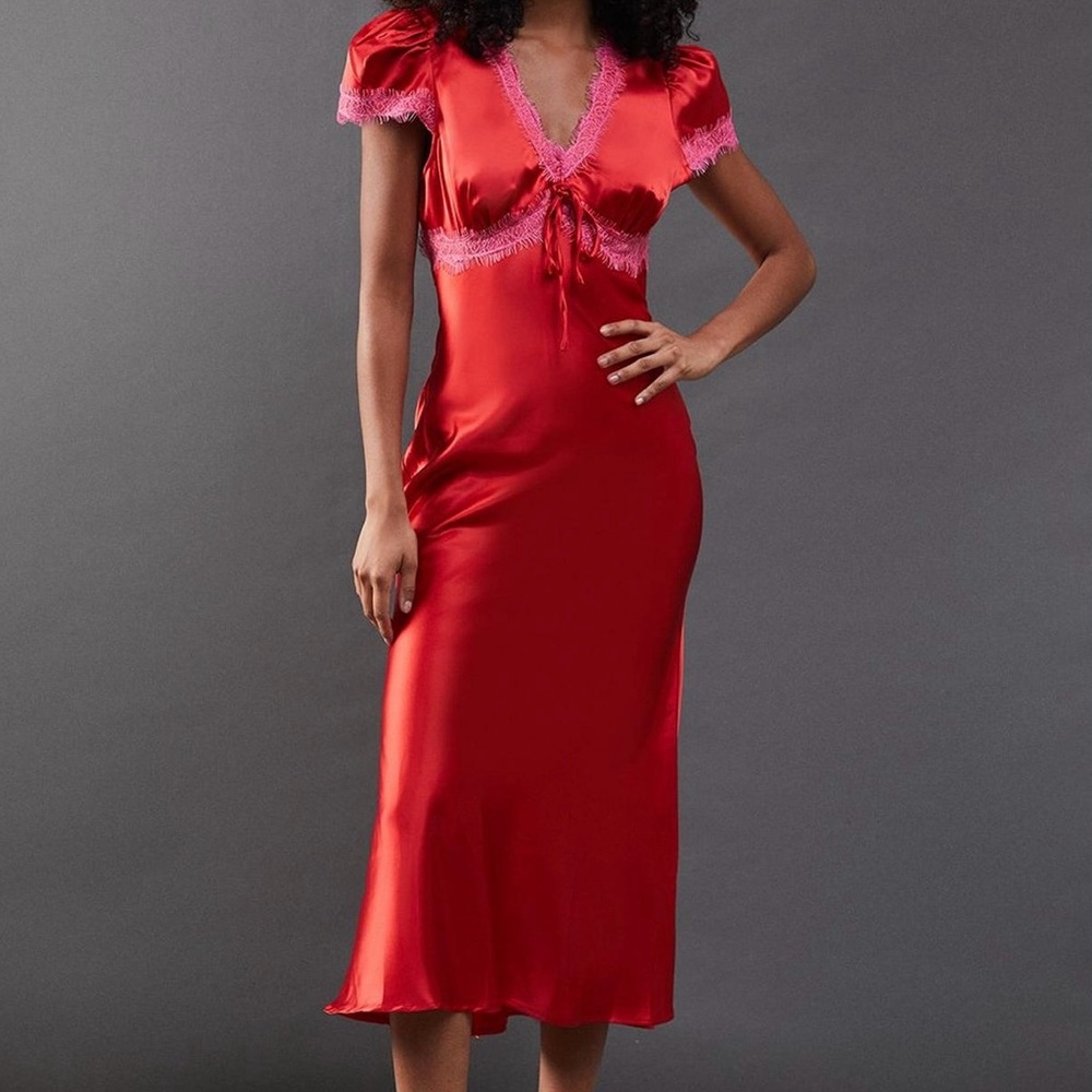 Satin Lace Trim Tea Dress